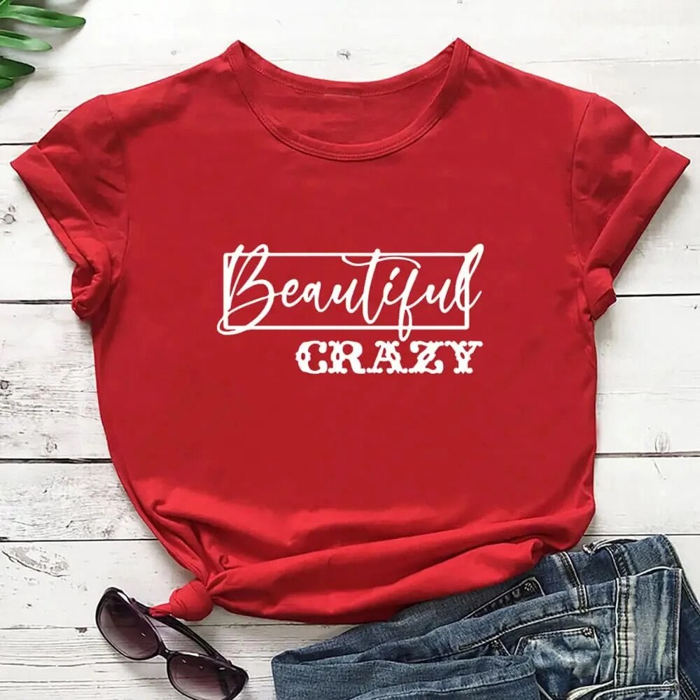 Beautiful Crazy Print Women Tshirt Women's Funny Summer Casual Short Sleeve Top Girls Weekend Shirt Holiday Tee